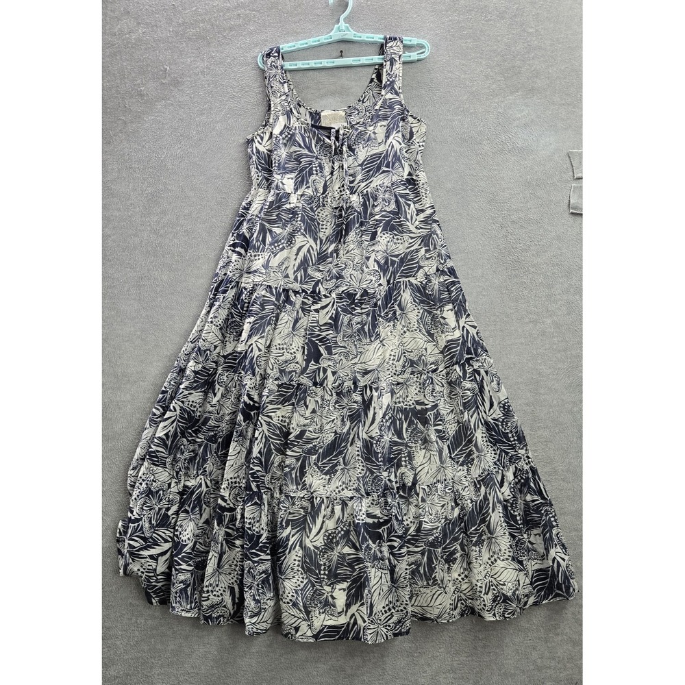 Johnny Was Women Dress XS Blue Lina‎ Tiered Maxi A Line Butterfly Print Silk